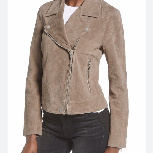 Blank NYC Jackets & Blazers - BLANKNYC Suede Moto Jacket Sand Stoner Brown Leather Zip Size Medium M NWT